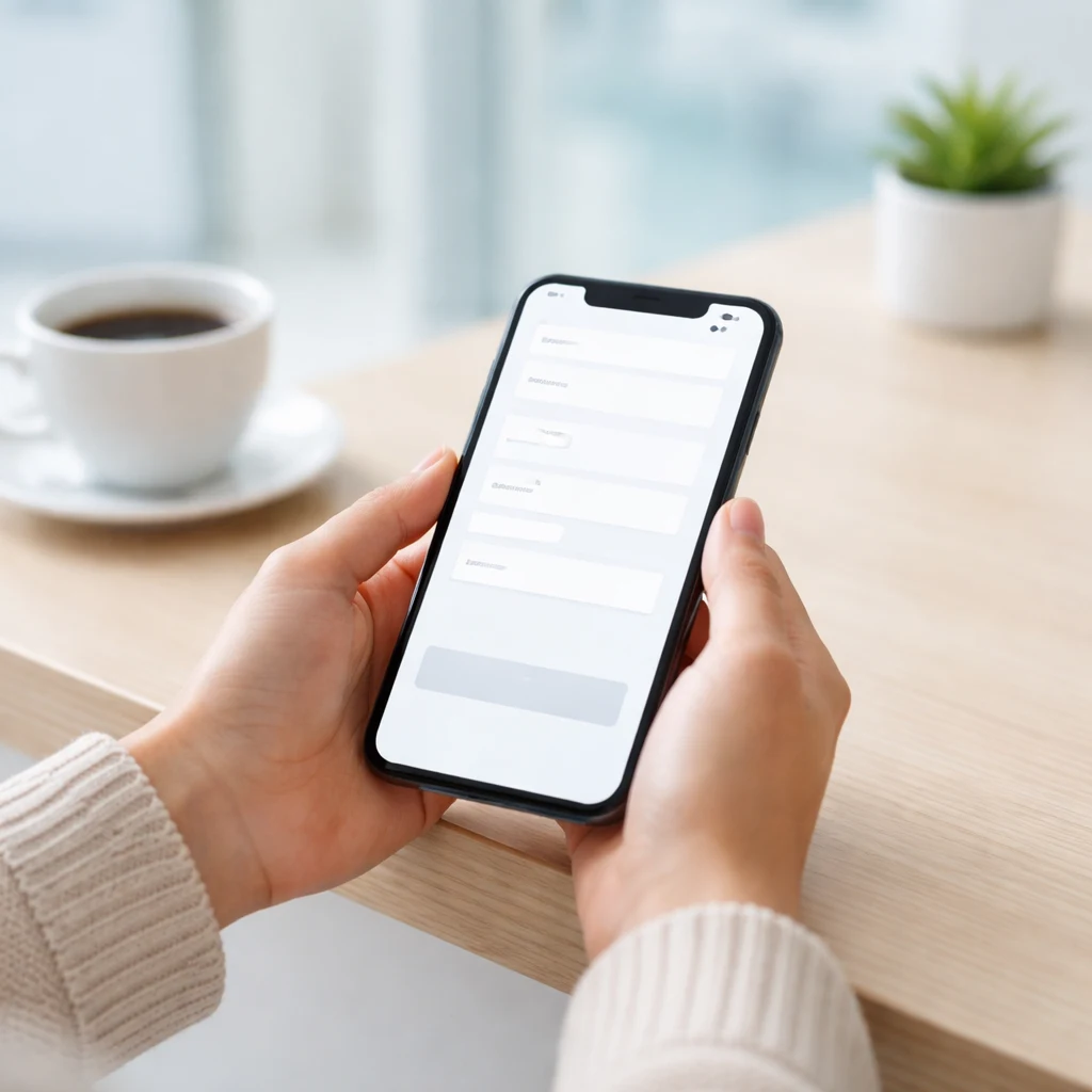 A patient checking their payment plan options from a phone at the reception counter