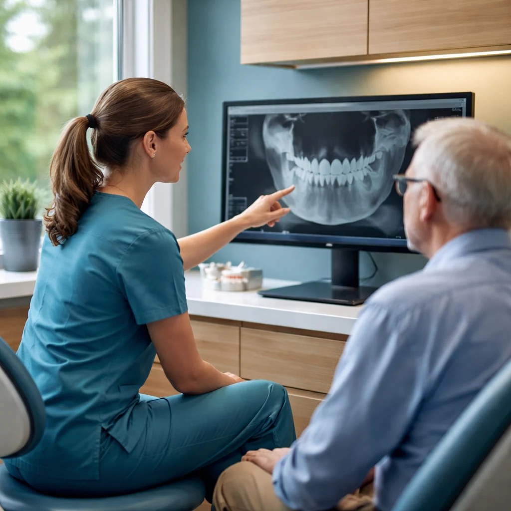 Dr. Dbouk reviewing a 3D scan with a patient